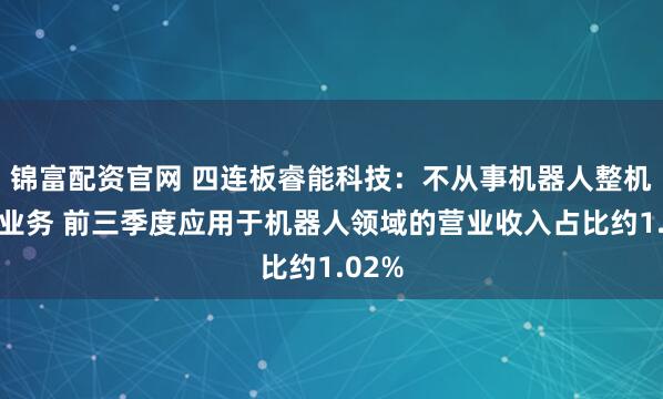 锦富配资官网 四连板睿能科技：不从事机器人整机制造业务 前三季度应用于机器人领域的营业收入占比约1.02%
